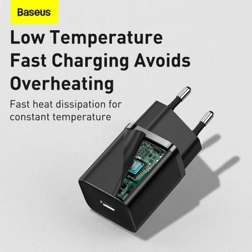 Baseus Super Si 1C hálózati gyorstöltő, USB-C, PD 30W, EU dugó (CCSUP-J01) (fekete)