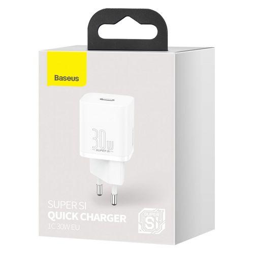 Baseus Super Si 1C hálózati töltő, USB-C, PD 30W, EU (CCSUP-J02) (fehér)