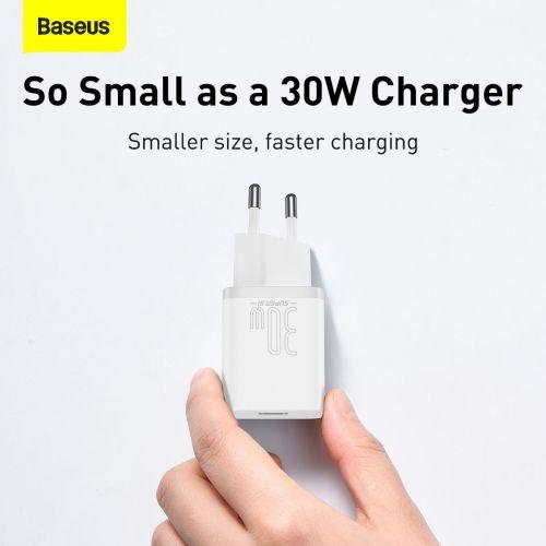 Baseus Super Si 1C hálózati töltő, USB-C, PD 30W, EU (CCSUP-J02) (fehér)