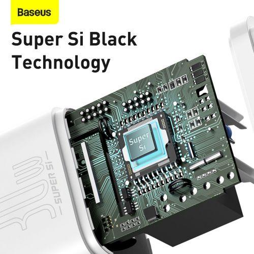 Baseus Super Si 1C hálózati töltő, USB-C, PD 30W, EU (CCSUP-J02) (fehér)