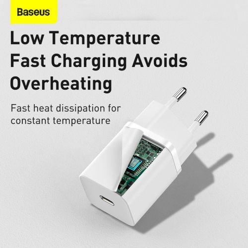 Baseus Super Si 1C hálózati töltő, USB-C, PD 30W, EU (CCSUP-J02) (fehér)