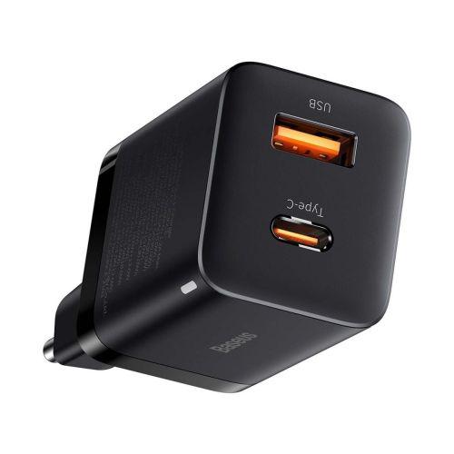 Baseus Super Si Pro mini gyorstöltő utazáshoz, USB-C + USB-A, PD 3.0, QC 3.0, 30W, EU (CCSUPP-E01) (fekete)