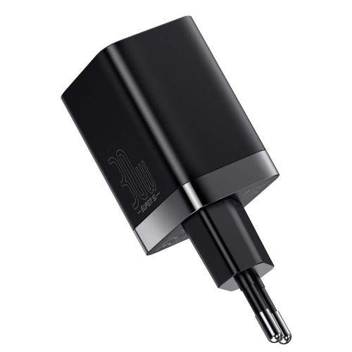 Baseus Super Si Pro mini gyorstöltő utazáshoz, USB-C + USB-A, PD 3.0, QC 3.0, 30W, EU (CCSUPP-E01) (fekete)