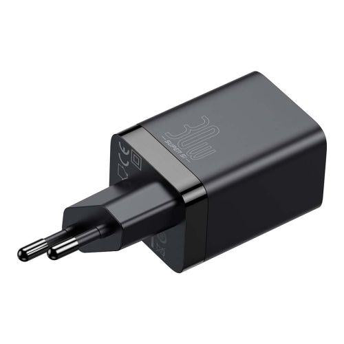 Baseus Super Si Pro mini gyorstöltő utazáshoz, USB-C + USB-A, PD 3.0, QC 3.0, 30W, EU (CCSUPP-E01) (fekete)