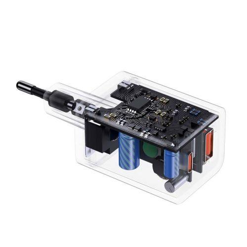 Baseus Super Si Pro mini gyorstöltő utazáshoz, USB-C + USB-A, PD 3.0, QC 3.0, 30W, EU (CCSUPP-E01) (fekete)