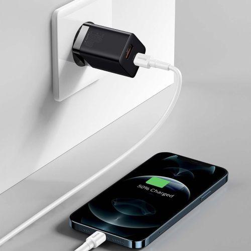 Baseus Super Si Pro mini gyorstöltő utazáshoz, USB-C + USB-A, PD 3.0, QC 3.0, 30W, EU (CCSUPP-E01) (fekete)