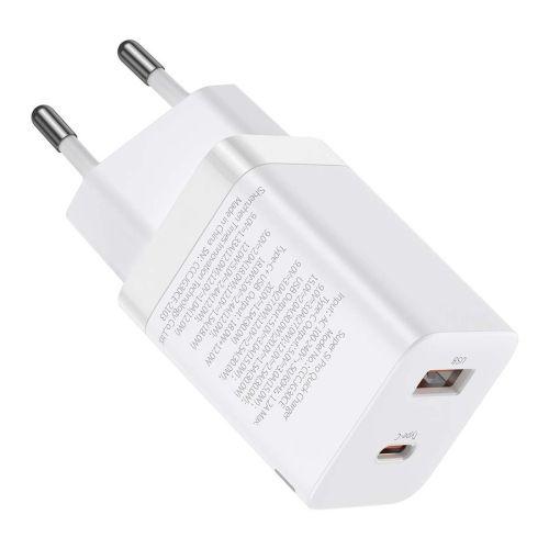 Baseus Super Si Pro mini hálózati gyorstöltő, USB-C + USB, PD 3.0, QC 3.0, 30 W, EU (fehér) (CCSUPP-E02)