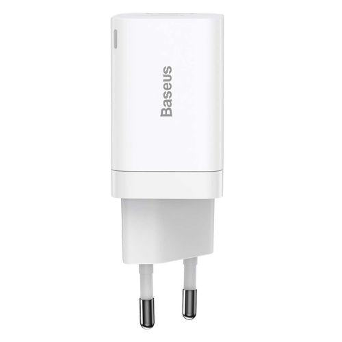 Baseus Super Si Pro mini hálózati gyorstöltő, USB-C + USB, PD 3.0, QC 3.0, 30 W, EU (fehér) (CCSUPP-E02)