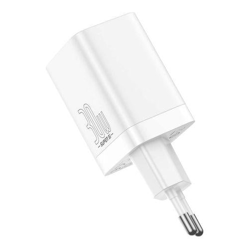 Baseus Super Si Pro mini hálózati gyorstöltő, USB-C + USB, PD 3.0, QC 3.0, 30 W, EU (fehér) (CCSUPP-E02)