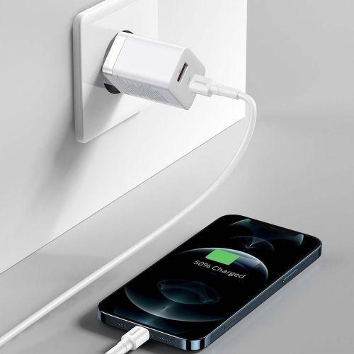 Baseus Super Si Pro mini hálózati gyorstöltő, USB-C + USB, PD 3.0, QC 3.0, 30 W, EU (fehér) (CCSUPP-E02)