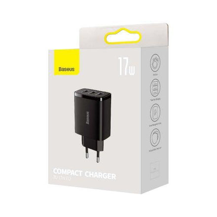 Baseus CCXJ020101 kompakt fali töltő, 3 x USB-A, 17W, EU (fekete)
