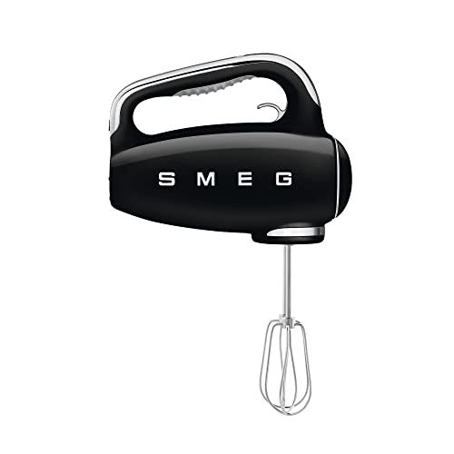 Smeg HMF01BLEU elektromos mixer, 9 sebesség, turbó, sima indítás, 4 habverő, 2 dagasztókar, bevonatos, 250 W (fekete)