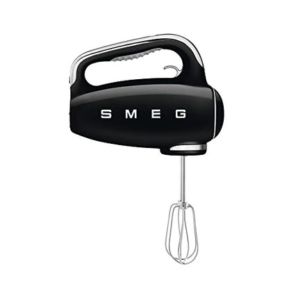 Smeg HMF01BLEU elektromos mixer, 9 sebesség, turbó, sima indítás, 4 habverő, 2 dagasztókar, bevonatos, 250 W (fekete)