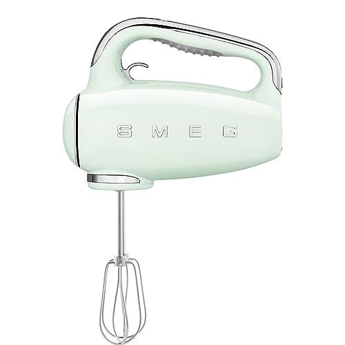 Smeg HMF01PGEU elektromos mixer, 9 sebesség, turbó, sima indítás, 4 habverő, 2 dagasztókar, bevonatos, 250 W (pasztell zöld)