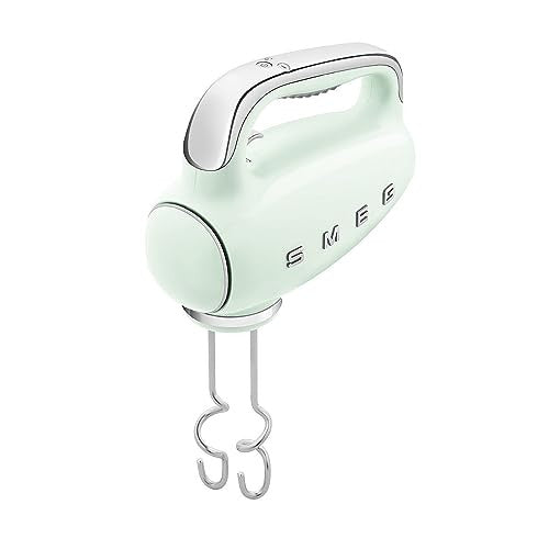 Smeg HMF01PGEU elektromos mixer, 9 sebesség, turbó, sima indítás, 4 habverő, 2 dagasztókar, bevonatos, 250 W (pasztell zöld)