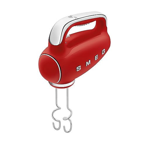 Smeg HMF01RDEU elektromos mixer, 9 sebesség, turbó, sima indítás, 4 habverő, 2 dagasztó, bevonatos, 250 W (piros)