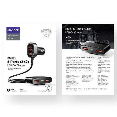 Joyroom JR-CL03 autós töltő, 5 az 1-ben, 5 × USB, 31W (fekete)
