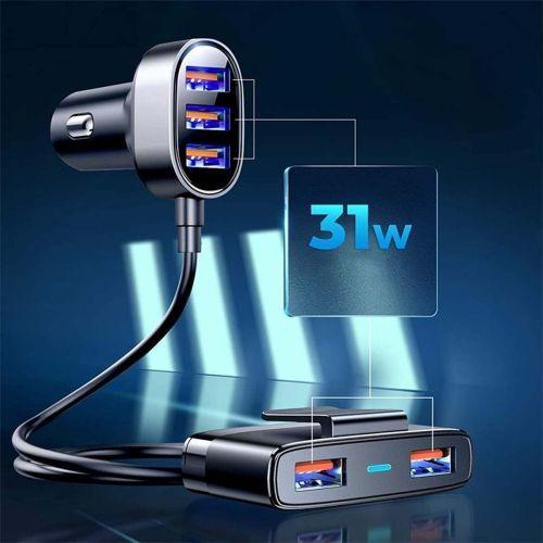 Joyroom JR-CL03 autós töltő, 5 az 1-ben, 5 × USB, 31W (fekete)