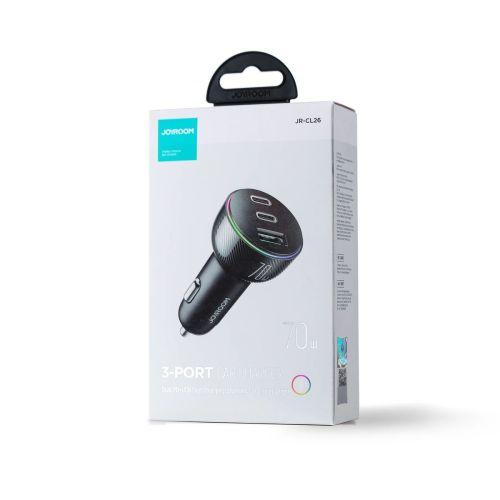 Joyroom JR-CL26 3 az 1-ben autós töltő (C+C+U), Bluetooth FM transzmitter, PD 70 W (fekete)