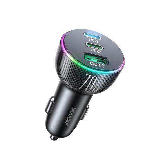 Joyroom JR-CL26 3 az 1-ben autós töltő (C+C+U), Bluetooth FM transzmitter, PD 70 W (fekete)