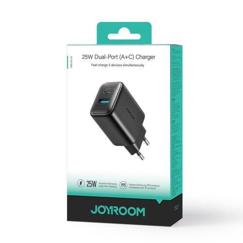 Joyroom JR-TCF13 hálózati töltő USB-C + USB-A, PD 25W, SFC, PPS (fekete)