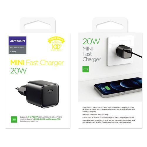 Joyroom L-P202 utazási töltő, USB-C, QC 3.0, PD 3.0, AFC, 20W, EU (fekete)