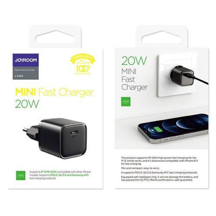 Joyroom L-P202 utazási töltő, USB-C, QC 3.0, PD 3.0, AFC, 20W, EU (fekete)