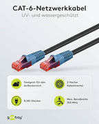 Goobay 94396 kültéri patch kábel CAT 6 2-szeres PE burkolat, vízálló, RJ45