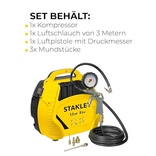 Stanley - légkompresszor készlet - 1.5 LE/8 bar - tartozékokkal