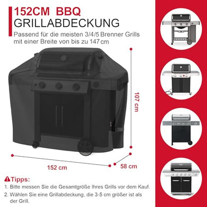 Unicook BBQ takaró 60 hüvelyk, vízálló kültéri gázgrill takaró fekete, 152x58x107 cm
