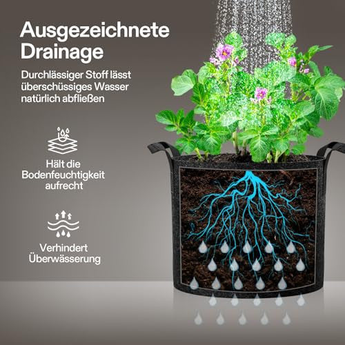 VIVOSUN 5 darabos 15 gallonos növénytermesztő zsákok vastagított nemszőtt anyag