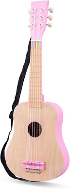 New Classic Toys fa játék gitár deluxe természetes/rózsaszín, zenei könyvvel és