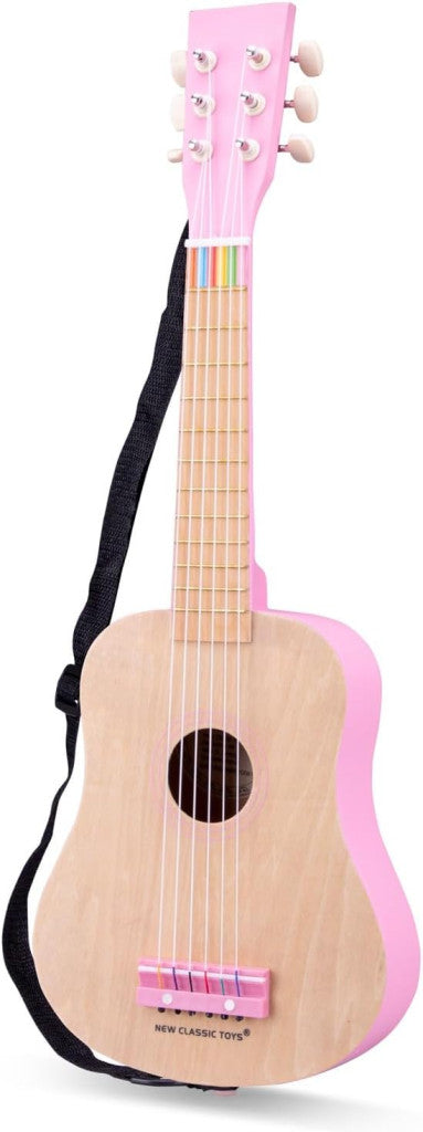 New Classic Toys fa játék gitár deluxe natúr/rózsaszín, zenei könyvvel