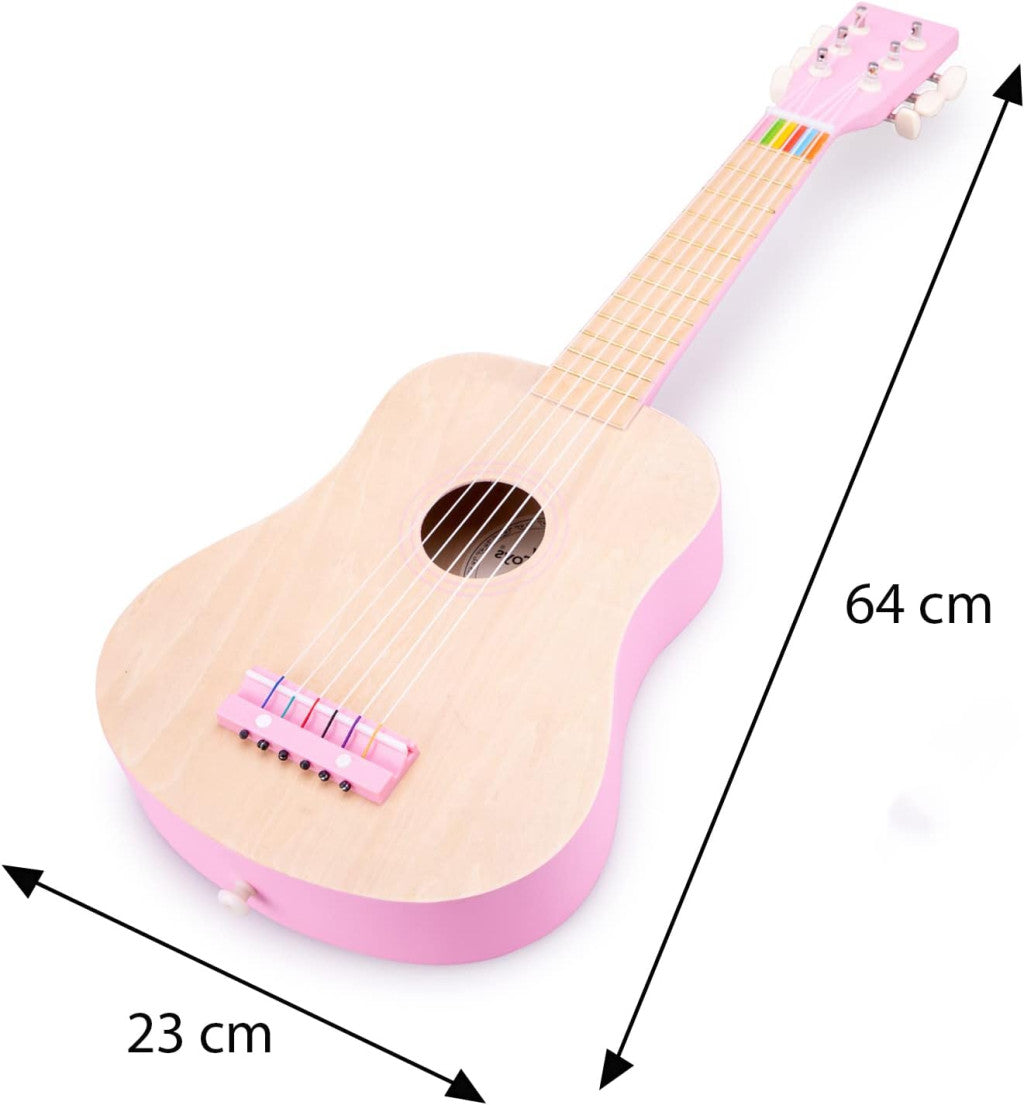 New Classic Toys fa játék gitár deluxe natúr/rózsaszín, zenei könyvvel
