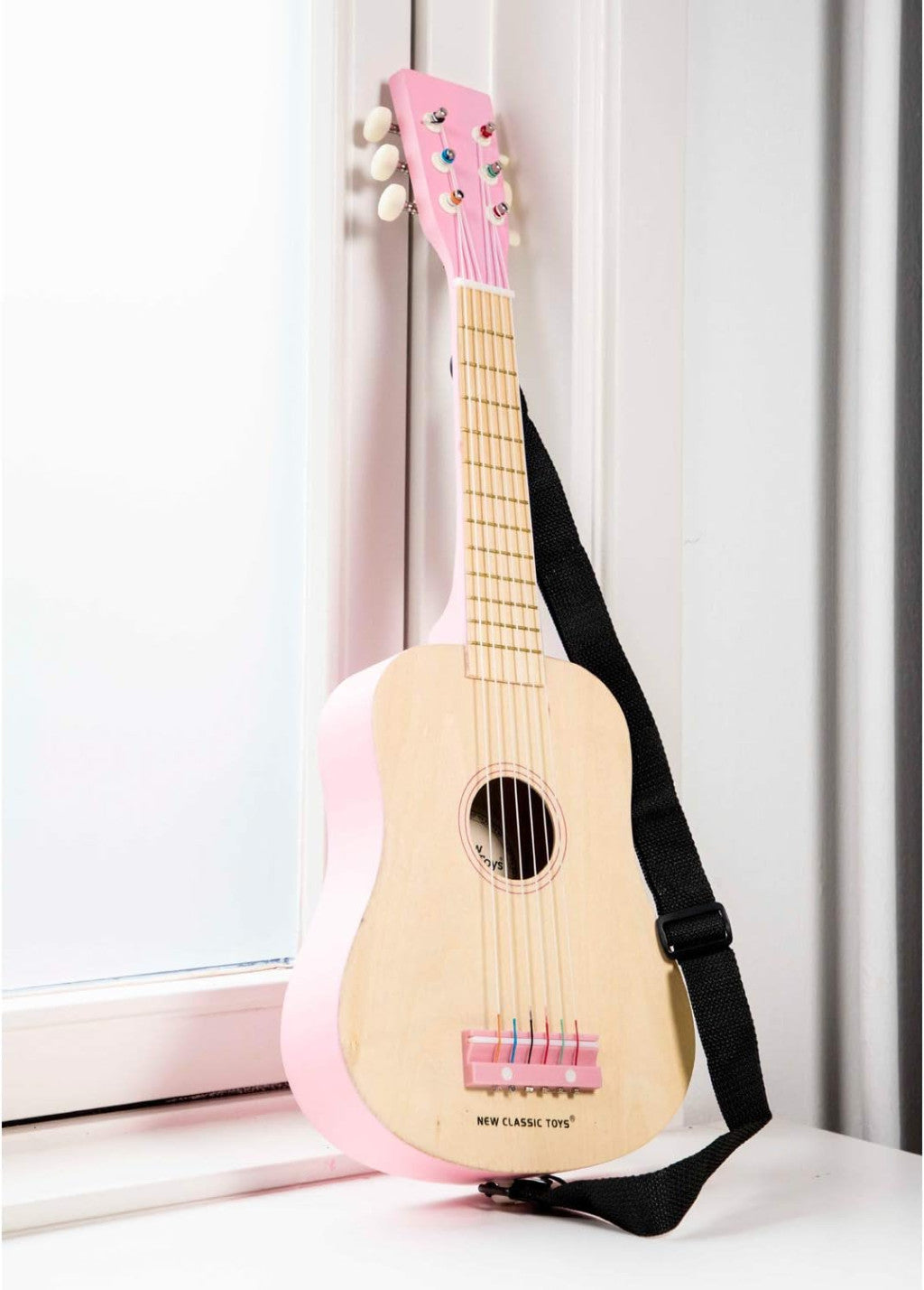 New Classic Toys fa játék gitár deluxe natúr/rózsaszín, zenei könyvvel