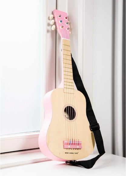 New Classic Toys fa játék gitár deluxe natúr/rózsaszín, zenei könyvvel