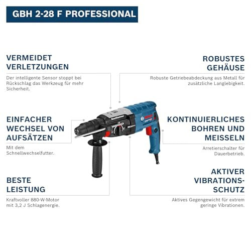 Bosch Professional GBH 2-28 F fúrókalapács SDS plus gyorscserélő tokmány, 13 mm