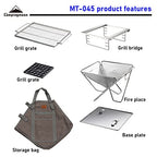 CAMPINGMOON MT-045 hordozható tűzrakó és grill rozsdamentes acél