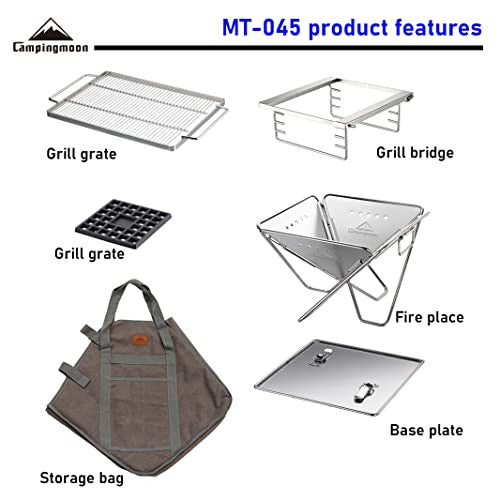 CAMPINGMOON MT-045 hordozható tűzrakó és grill rozsdamentes acél