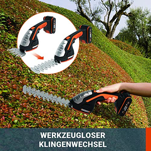 WORX WG801E - akkumulátoros fű- és bokornyíró 20V PowerShare 3 az 1-ben olló, 20 cm