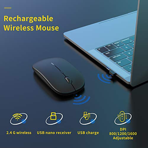 Anmck vezeték nélküli csendes egér, USB laptop PC-hez, újratölthető vékony egér 10m