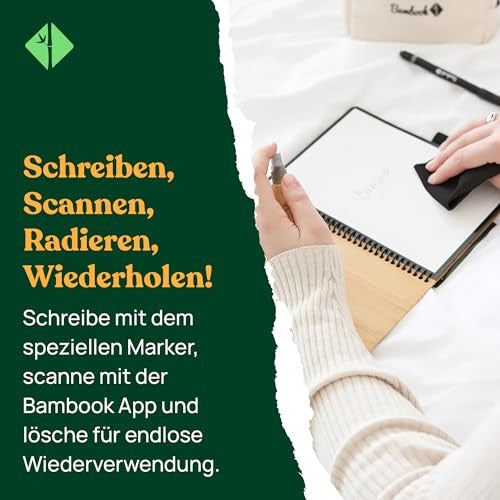 BAMBOOK Classic - újraírható jegyzetfüzet bambusz borító, A5, üres és vonalas