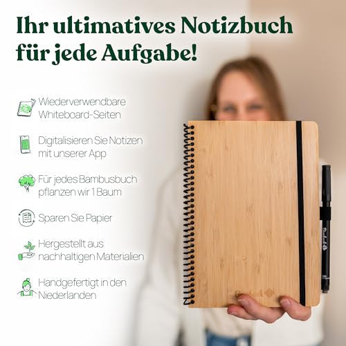 BAMBOOK Classic - újraírható jegyzetfüzet bambusz borító, A5, üres és vonalas