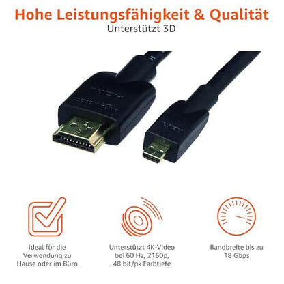 Amazon Basics Micro HDMI - HDMI kábel, 18Gbps, 4K@60Hz, 2160p, 48-bites szín