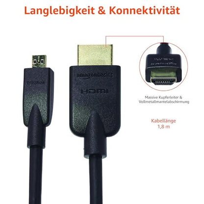 Amazon Basics Micro HDMI - HDMI kábel, 18Gbps, 4K@60Hz, 2160p, 48-bites szín