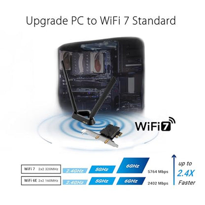 ASUS PCE-BE92BT Wi-Fi adapter, tri-band, Wi-Fi 7, Bluetooth 5.4, OFDMA, multi-link