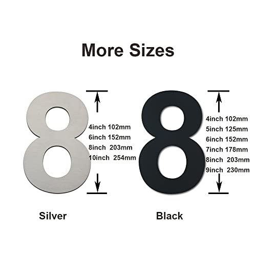 Brushed Modern házszám 203 mm magas fekete bevonat, lebegő hatás 8-as szám