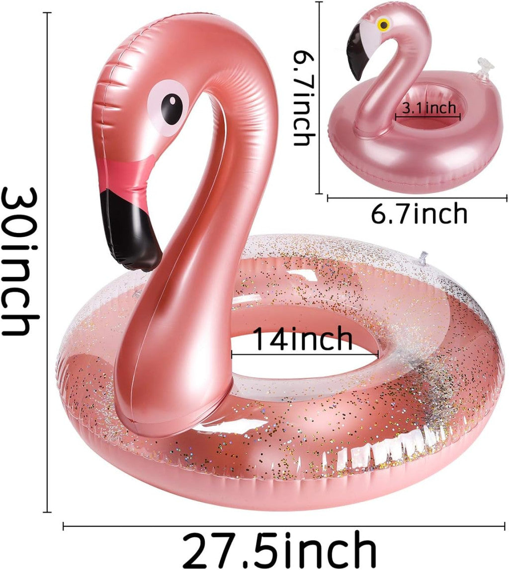 BeYumi 2 darabos flamingó úszógumi ital tartóval nyári csillámos felfújható medence