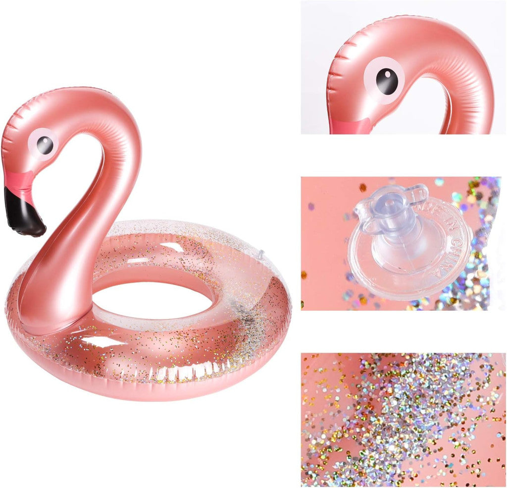 BeYumi 2 darabos flamingó úszógumi ital tartóval nyári csillámos felfújható medence