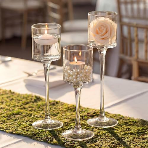Nuptio üveg mécsestartó - 3 darabos tealight és úszó gyertyákhoz, magas elegáns